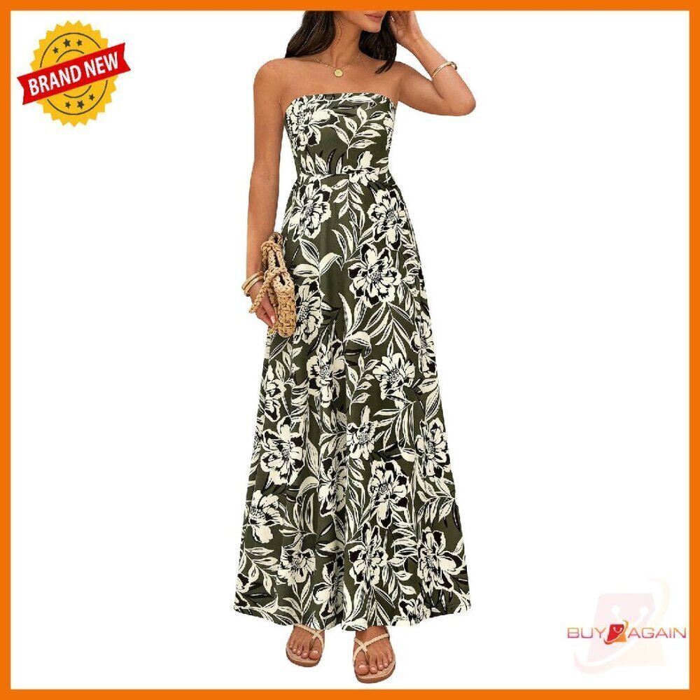 Sleeveless Floral Maxi Dress Tube Top Flowy Long Beach Vacation